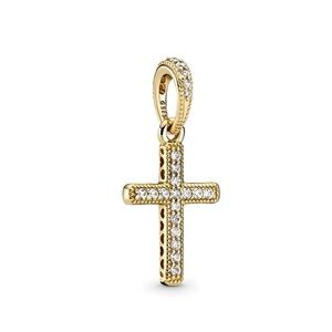 Yellow Gold Zircon Cross Dangle Charm